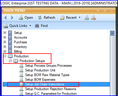 Setup Job Order Instructions